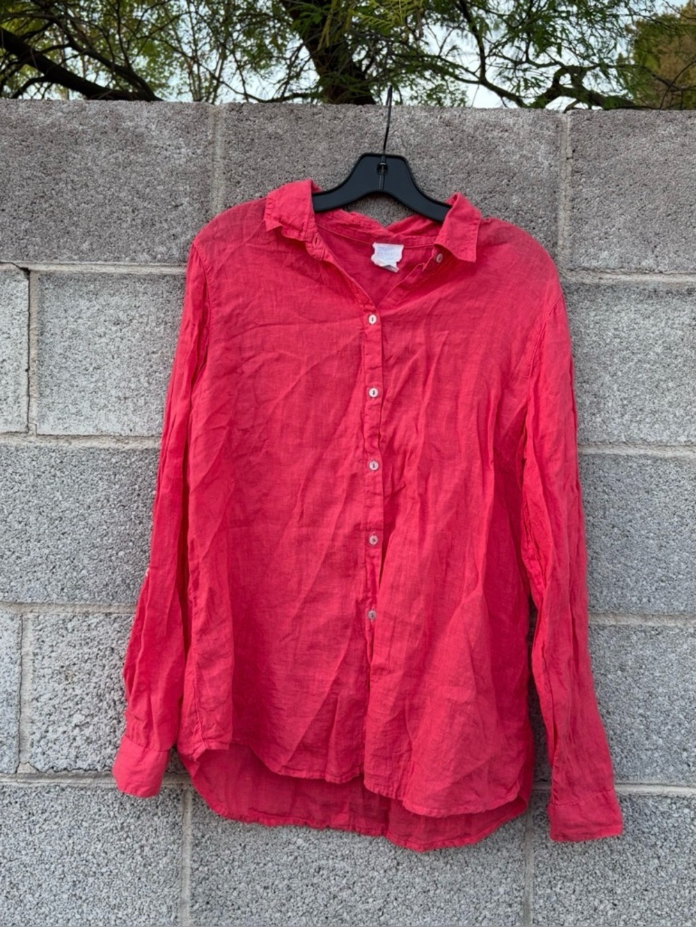 Sigrid Olsen Women Large Linen Shirt Coral Button Down Lightweight Cottagecore